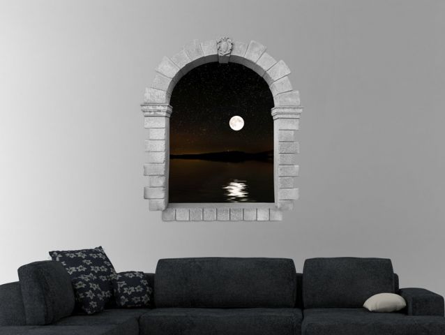 3D window to the moon light wall sticker