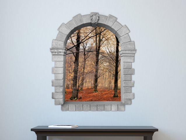 3D window to forest view wall sticker