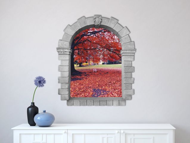 3D window to Autumn landscape wall sticker