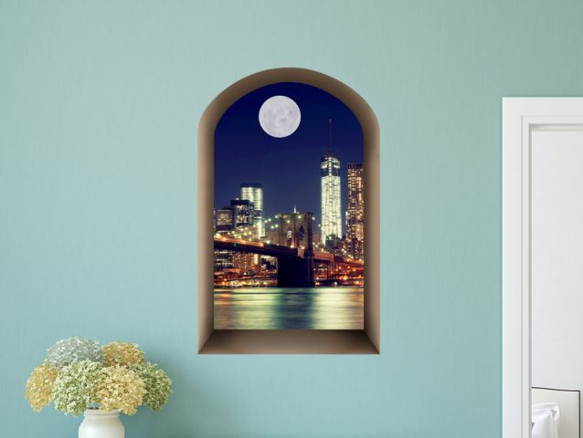 3D window to a magical night to New York wall sticker