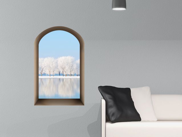 3D window to snowy landscape wall sticker