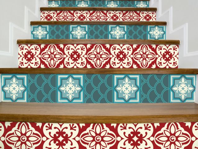 Red and teal | Stair sticker decor