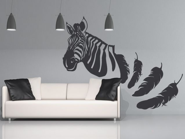 zebra and plumes wall sticker