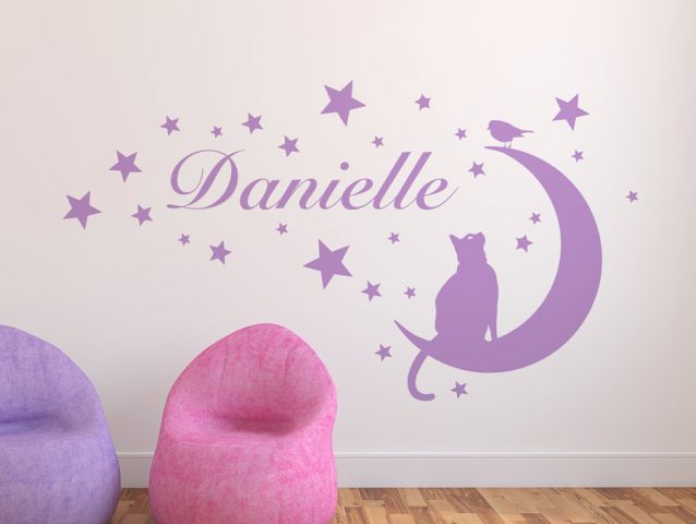 Cat on the moon wall sticker