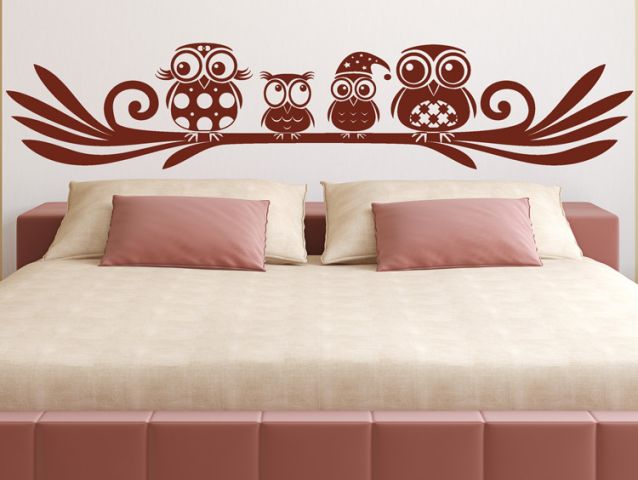 Wall sticker owl family on a branch