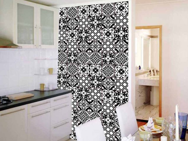 Wallpaper black and white tiles