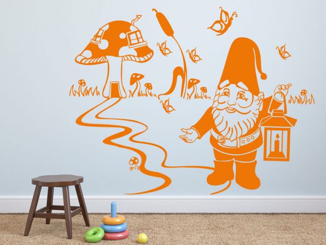 Gnome and mushroom wall sticker