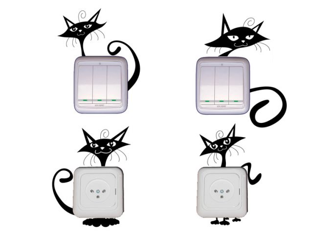 Cat for plugs wall sticker