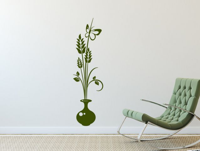 Wall sticker vase with flowers