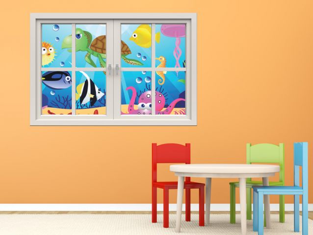 Window to a cartoon ocean | Wall sticker