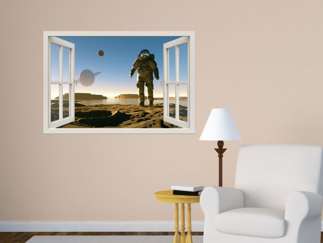 3D window to man on the moon wall sticker
