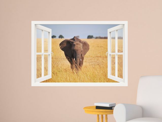 Elephant in a field | 3D window sticker