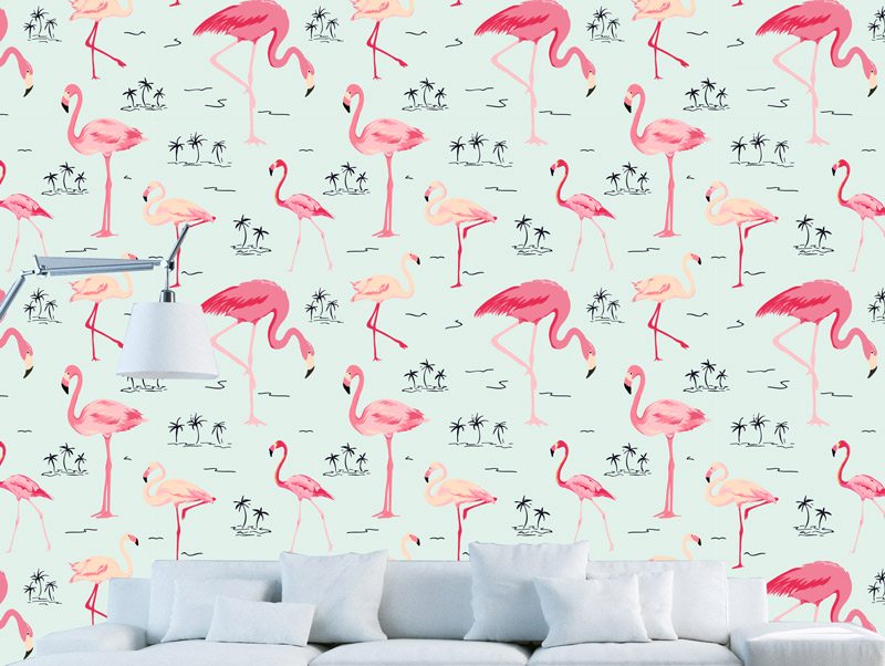 Pastel flamingos | Sticker wallpaper