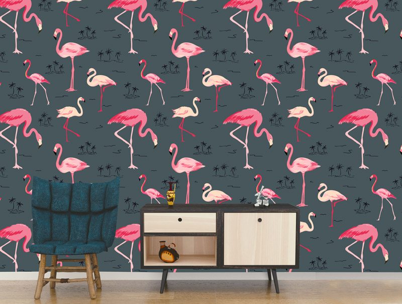 Dark flamingos | Sticker wallpaper