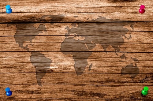 Wooden world map | Sticker wallpaper