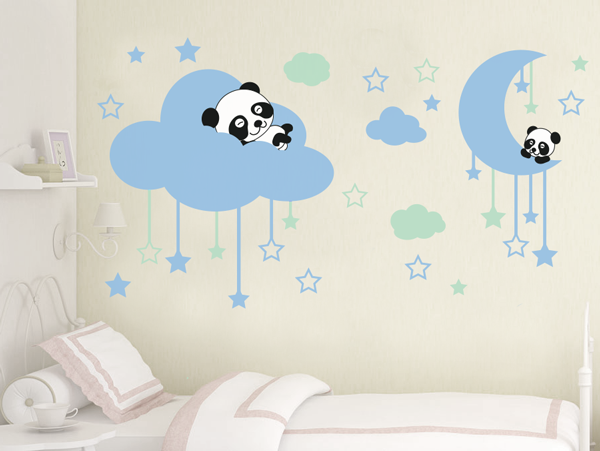 Blue panda | Wall sticker set