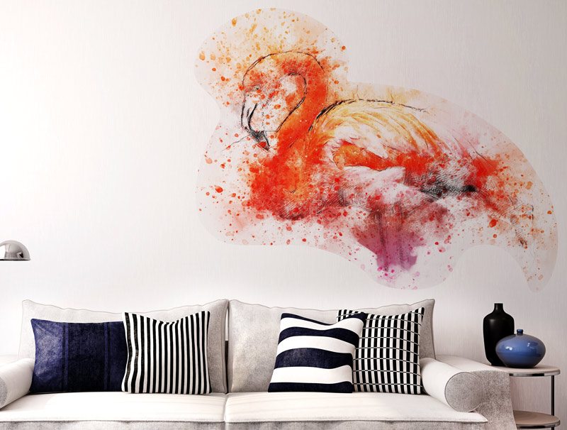 Colorful wall sticker Flamingo in water colors