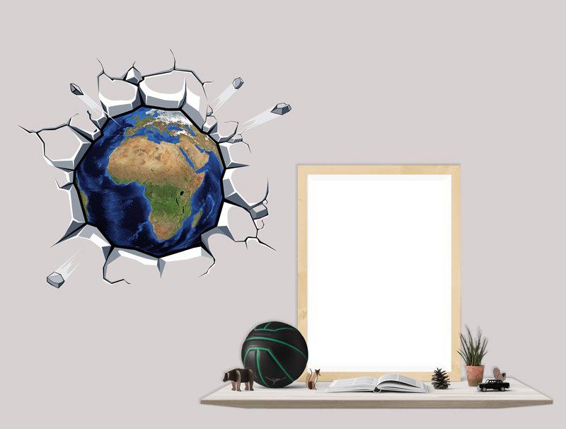 3D wall sticker of A globe coming out of the wall