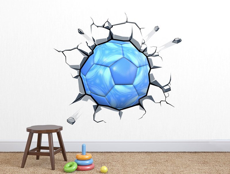 A blue soccer sticker in 3D