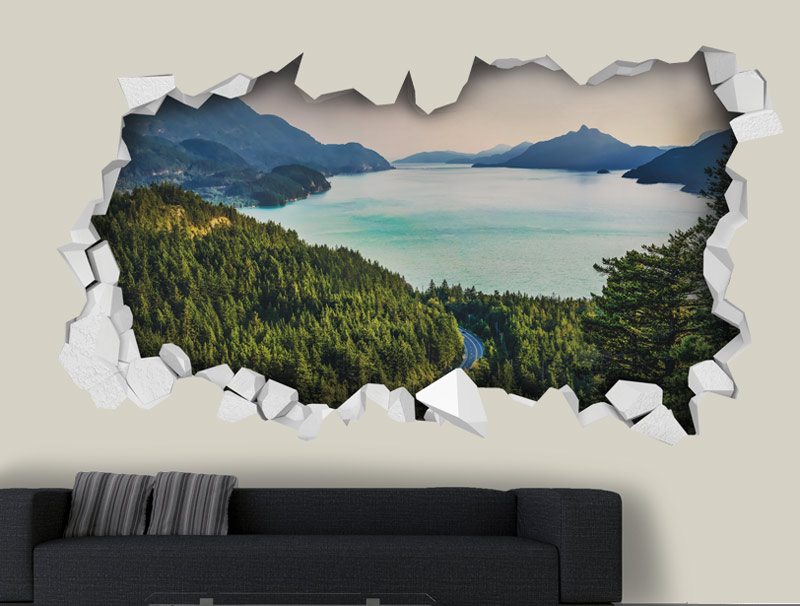 3D sticker a view of mountains and lake