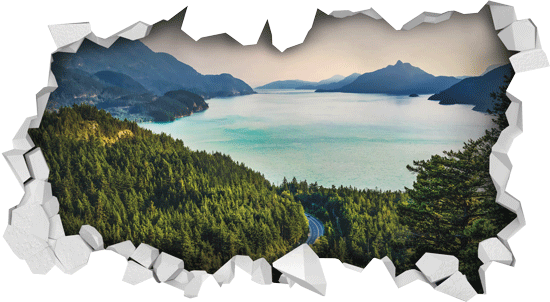 3D sticker a view of mountains and lake