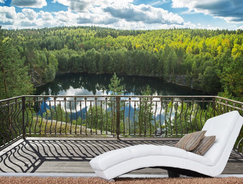 balcony | a big forest with a lake wallpaper