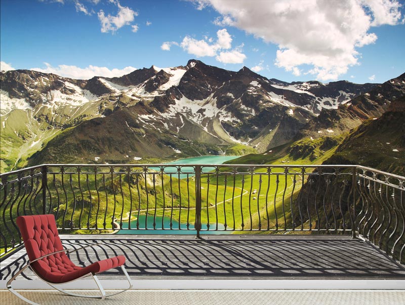 Balcony with views of snowy mountains