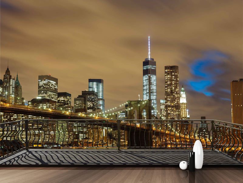 Balcony with view of a bright city at night