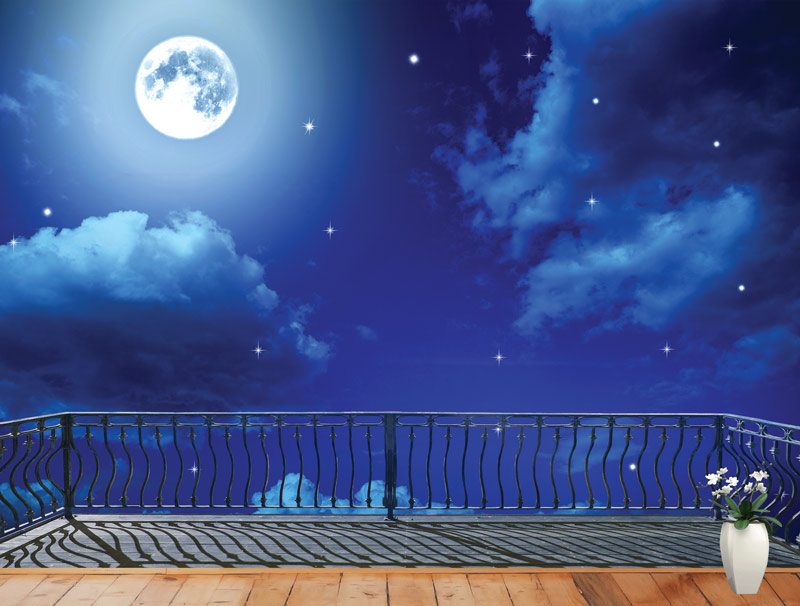 Balcony with dark blue sky and full moon | wallpaper