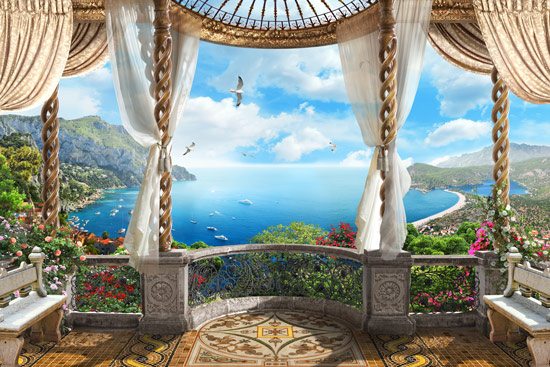 Bright balcony with a beautiful view | wallpaper