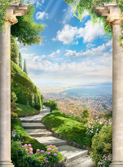 A staircase with a gorgeous view