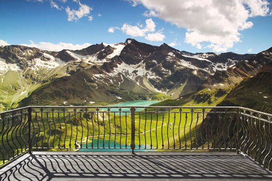 Balcony with views of snowy mountains