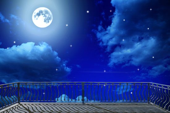 Balcony with dark blue sky and full moon | wallpaper