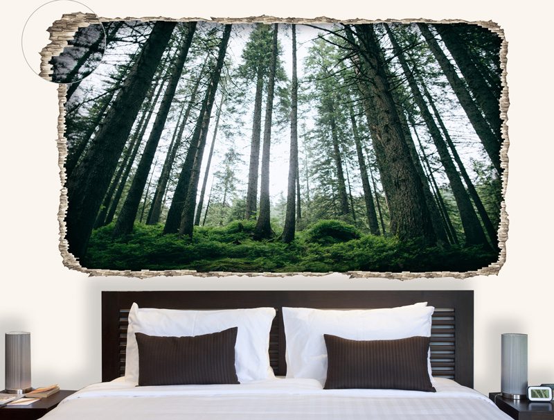 A forest with tall green trees | wall sticker