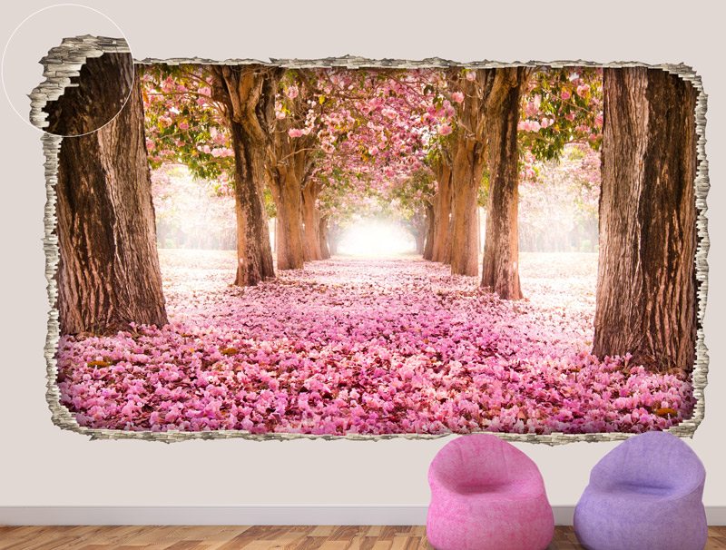 A road covered with pink flowers | wall sticker