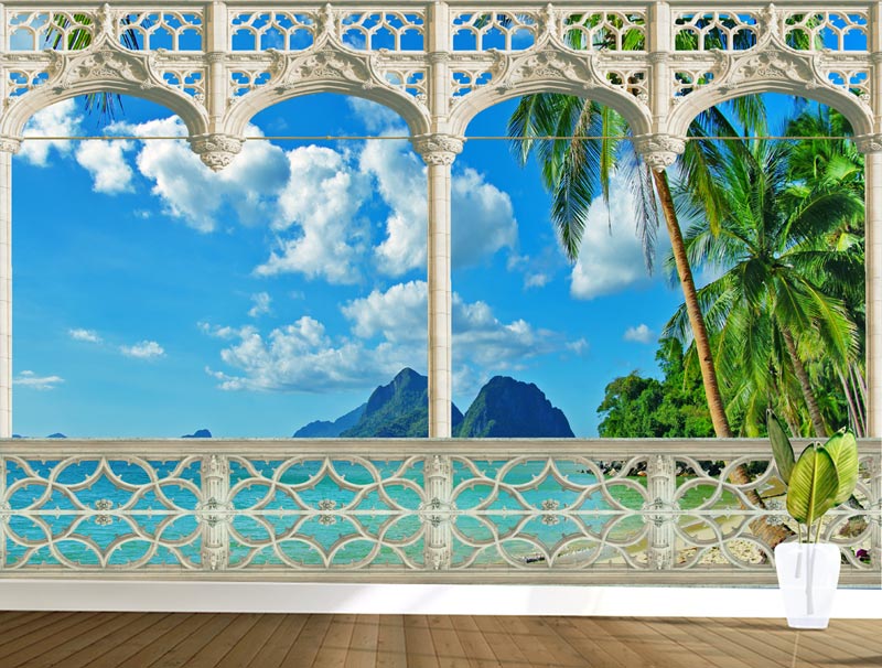 Balcony with view of a beautiful tropical beach