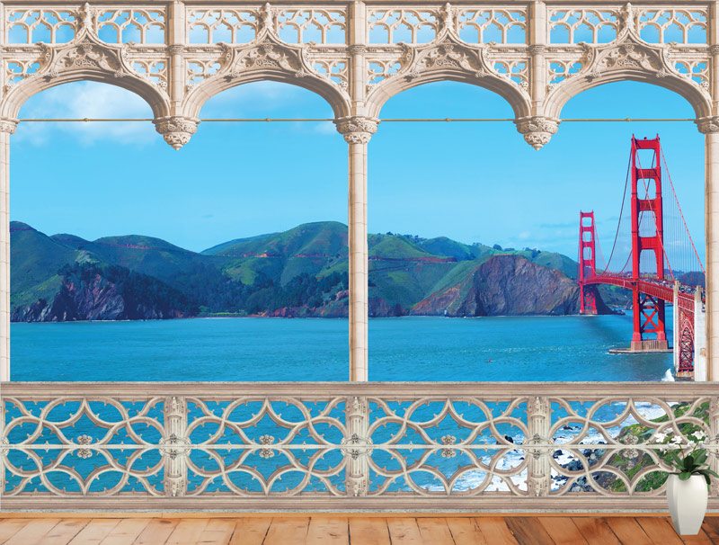 Balcony with sea and red bridge view | wallpaper