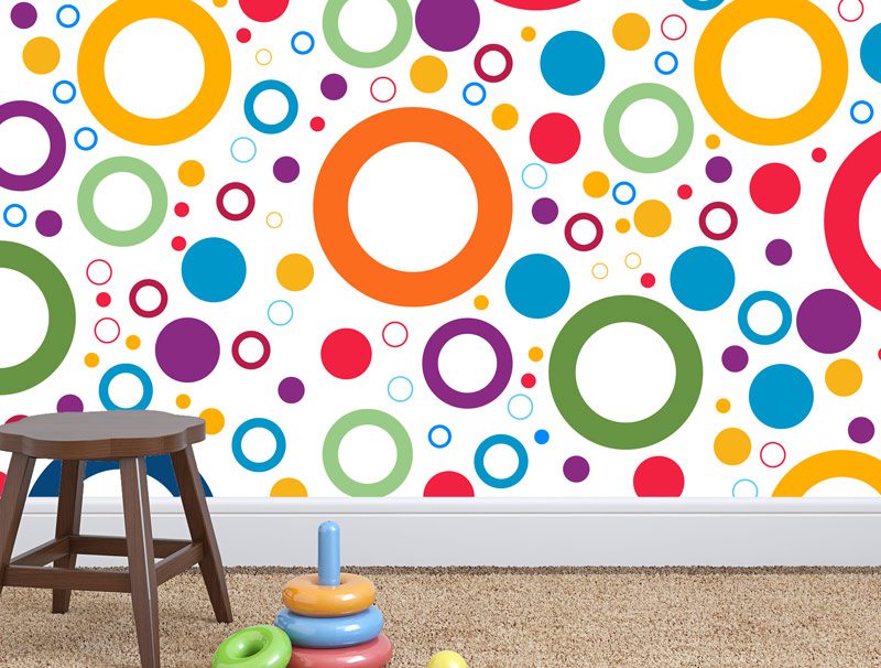 Colorful circular wallpaper for children's rooms