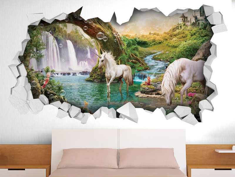 Unicorn in a magical forest with fairies | wall sticker