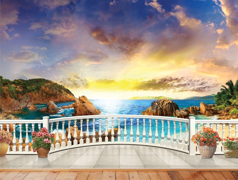 Balcony overlooks the sunset at sea | wallpaper