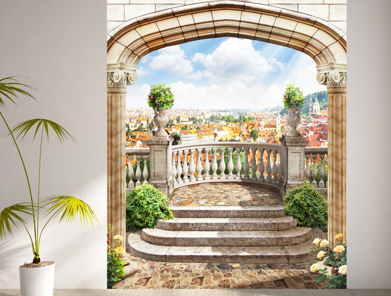 gate leads to a beautiful balcony with a magnificent view of the city