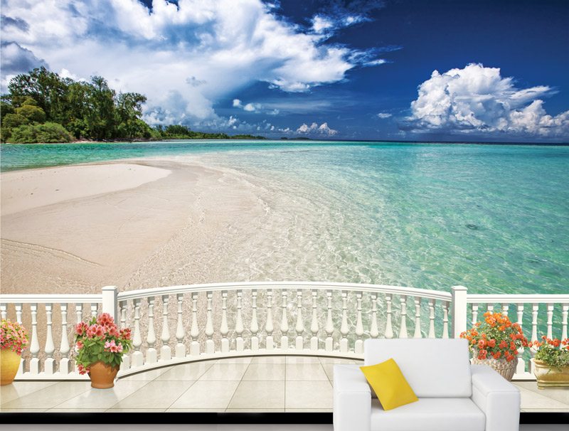Balcony with clear sea shore view