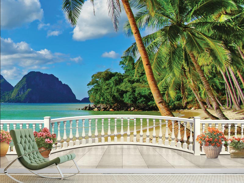 Balcony with a beautiful tropical beach view