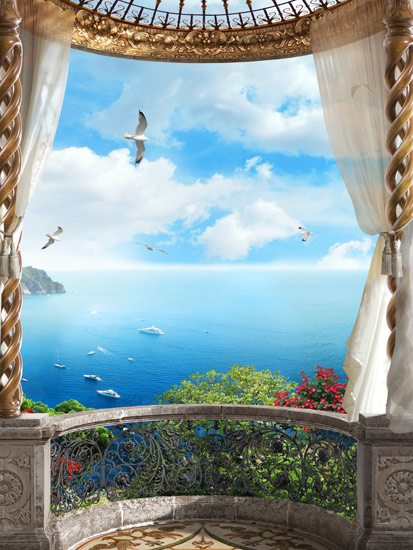 A round balcony with a beautiful view