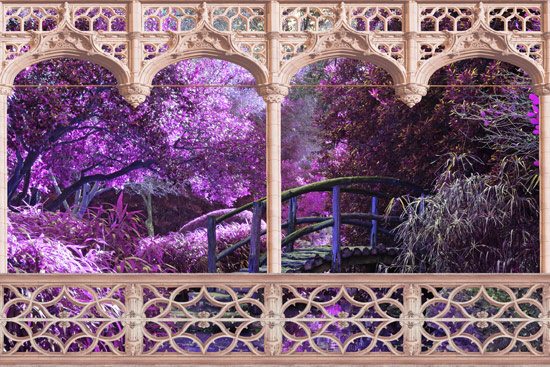 Balcony with magical purple forest | wallpaper