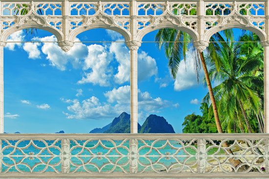 Balcony with view of a beautiful tropical beach