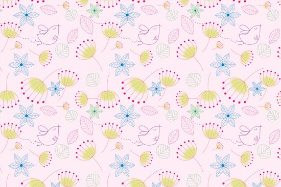 Pink wallpaper with colorful flowers