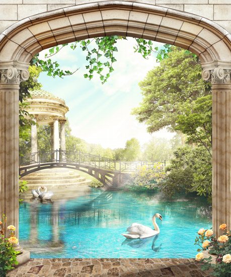 Gate with Swan Lake | wallpaper