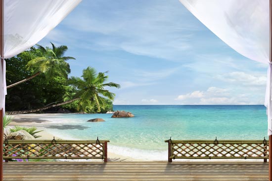 A wooden balcony on the beach