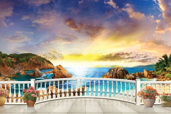 Balcony overlooks the sunset at sea | wallpaper